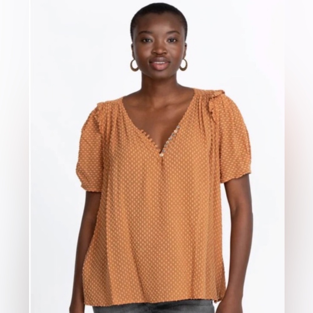 Johnny Was Jade Archer Flutter Sleeve Swiss Dot Blouse XL